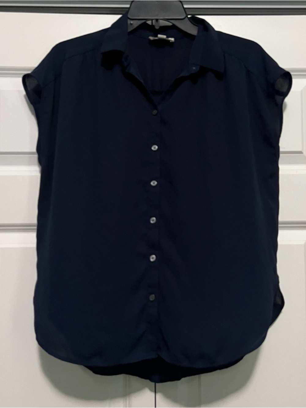 LOFT Navy Blue Sheer Short Sleeve Flowy Blouse